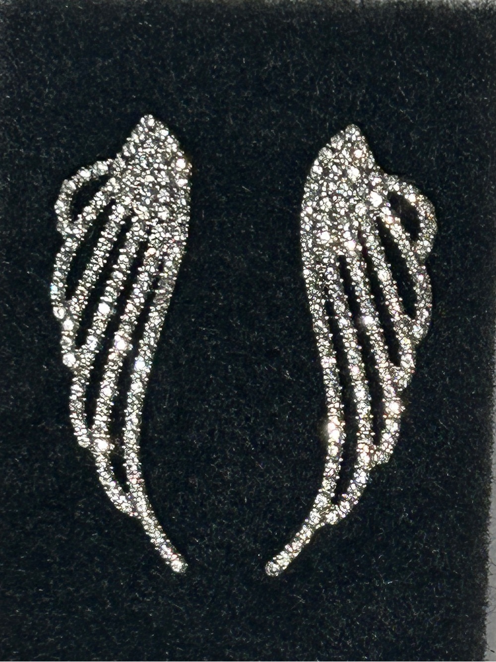 Rhinestone Angel Wing Dangle Earrings Silver Tone Glam Statement Jewelry